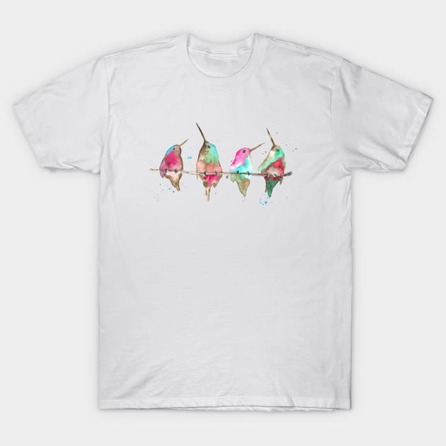 Hummingbirds on branch T-Shirt by RosaliArt